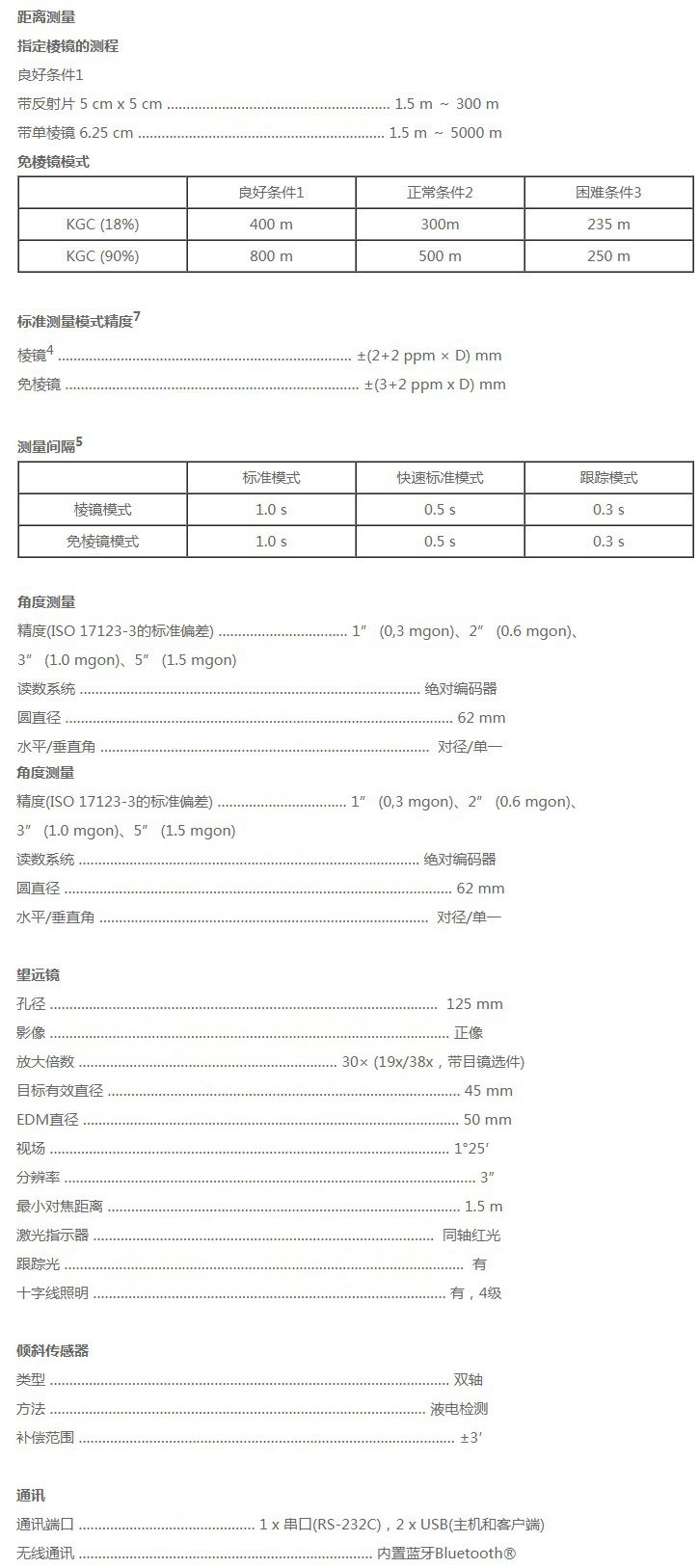 天寶C5全站儀技術(shù)參數(shù)